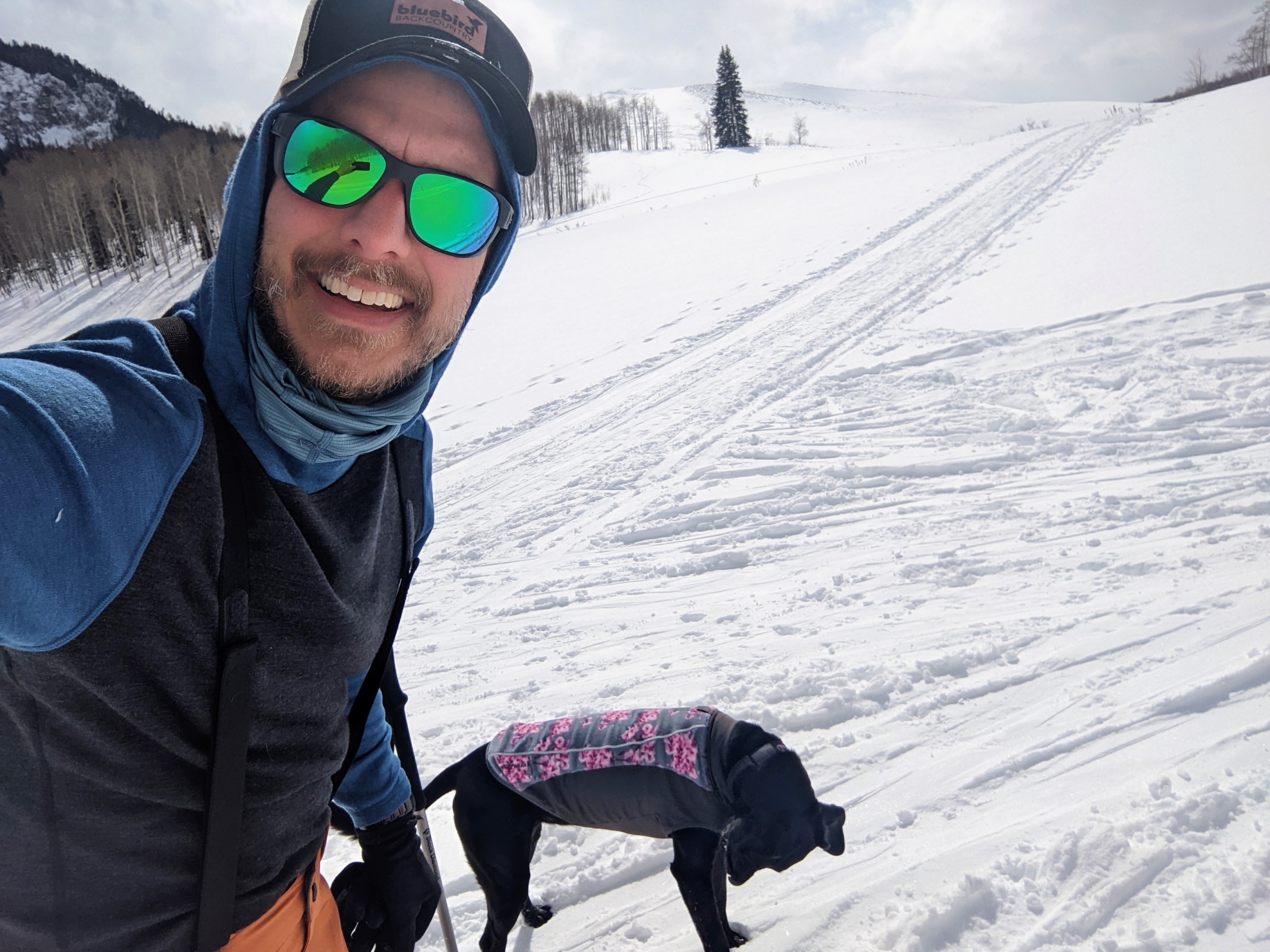 Luke out for a ski with his dog